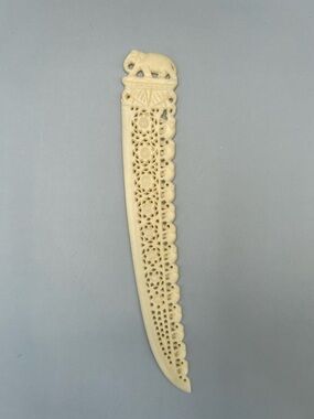 Vintage Carved Elephant Letter Opener Ivory Color Celluloid or Bakelite Plastic